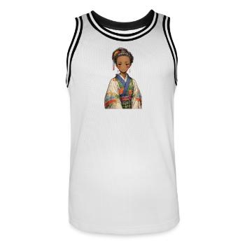 Fille ethnique en kimono coloré - Maillot de basket Homme - blanc/noir - Devant - AI Model Male 185 dark (185cm)