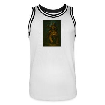 Apache Shaman on Jaguar in the Mystic Forest - Men's Basketball Jersey - white/black - Front - AI Model Male 185 dark (185cm)