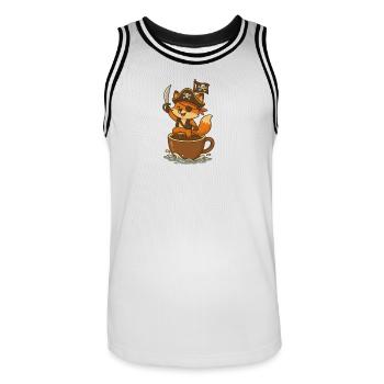 Fox Pirate with Eye Patch and Treasure Flag - Men's Basketball Jersey - white/black - Front - AI Model Male 185 dark (185cm)