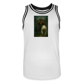 Nordischer Berserker mit Wölfen – Wikingerkrieger - Männer Basketball-Trikot - Weiß/Schwarz - Vorne - AI Model Male 185 dark (185cm)