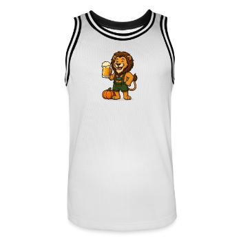 Autumnal lion with beer and pumpkin - Men's Basketball Jersey - white/black - Front - AI Model Male 185 dark (185cm)
