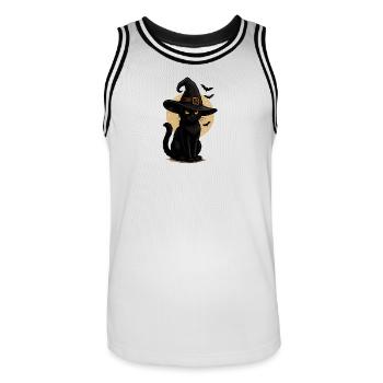 Black Cat in Witch Hat Moonlit Night - Men's Basketball Jersey - white/black - Front - AI Model Male 185 dark (185cm)