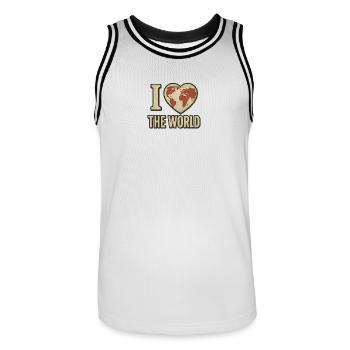 J’aime le monde Imprimé cœur - Maillot de basket Homme - blanc/noir - Devant - AI Model Male 185 dark (185cm)