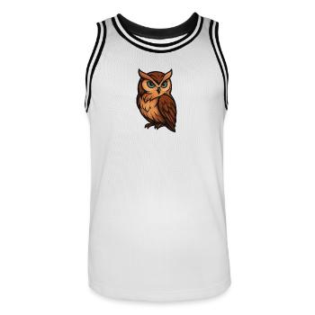 Waldkauz Cartoon-Eule in warmem Braun - Männer Basketball-Trikot - Weiß/Schwarz - Vorne - AI Model Male 185 dark (185cm)