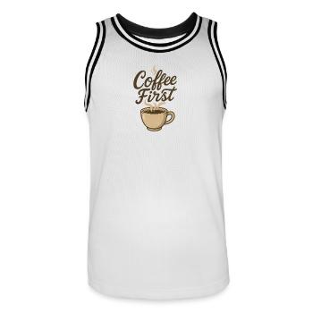 Coffee First Kaffee Illustration - Men's Basketball Jersey - white/black - Front - AI Model Male 185 dark (185cm)