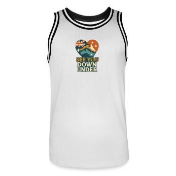 See You Down Under – Australien Shirt - Männer Basketball-Trikot - Weiß/Schwarz - Vorne - AI Model Male 185 dark (185cm)
