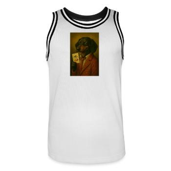 Dachshund in star suit with joker card - Men's Basketball Jersey - white/black - Front - AI Model Male 185 dark (185cm)