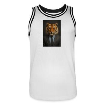 Tigre en costume bureau chic - Maillot de basket Homme - blanc/noir - Devant - AI Model Male 185 dark (185cm)