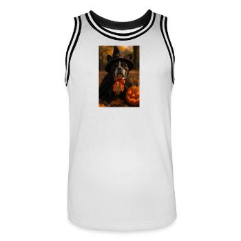Halloween Dog in Witch Costume - Men's Basketball Jersey - white/black - Front - AI Model Male 185 dark (185cm)