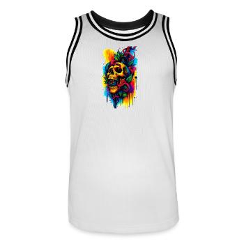 Crâne coloré avec couteau et feuilles - Maillot de basket Homme - blanc/noir - Devant - AI Model Male 185 dark (185cm)