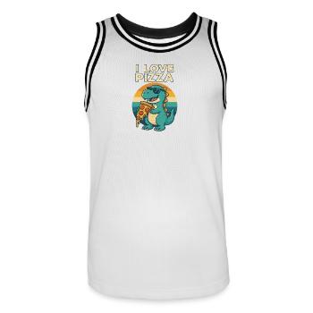 Cool Dino Loves Pizza - Maillot de basket Homme - blanc/noir - Devant - AI Model Male 185 dark (185cm)