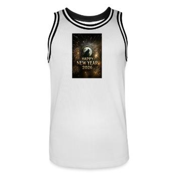 Mondwolf Neujahr 2026 - Männer Basketball-Trikot - Weiß/Schwarz - Vorne - AI Model Male 185 dark (185cm)