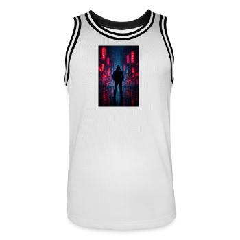 Néon nocturne dans la cyber-cité - Maillot de basket Homme - blanc/noir - Devant - AI Model Male 185 dark (185cm)