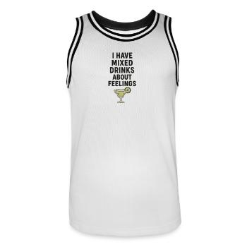 I Have Mixed Drinks About Feelings - Men's Basketball Jersey - white/black - Front - AI Model Male 185 dark (185cm)