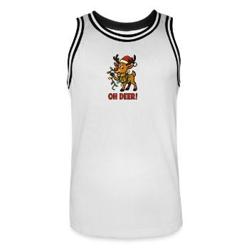 Renne de Noël « Oh Deer » avec des lumières - Maillot de basket Homme - blanc/noir - Devant - AI Model Male 185 dark (185cm)