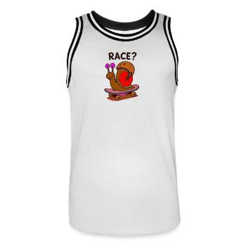 COURSE? Escargot sur skateboard - Maillot de basket Homme - blanc/noir - Devant - AI Model Male 185 dark (185cm)