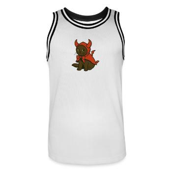 Chaton en costume de diable rouge - Maillot de basket Homme - blanc/noir - Devant - AI Model Male 185 dark (185cm)