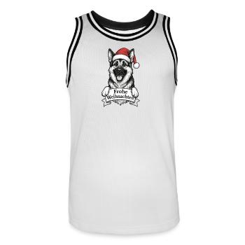 Chien avec chapeau de Père Noël Joyeux Noël - Maillot de basket Homme - blanc/noir - Devant - AI Model Male 185 dark (185cm)