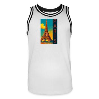 Paris PopArt Skyline Tour Eiffel - Maillot de basket Homme - blanc/noir - Devant - AI Model Male 185 dark (185cm)