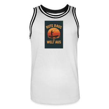 Rute Raus & Welt Aus - Männer Basketball-Trikot - Weiß/Schwarz - Vorne - AI Model Male 185 dark (185cm)