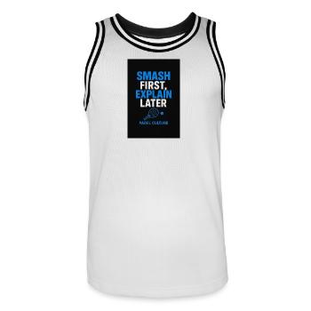 Smash d’abord, expliquer plus tard la culture du padel - Maillot de basket Homme - blanc/noir - Devant - AI Model Male 185 dark (185cm)