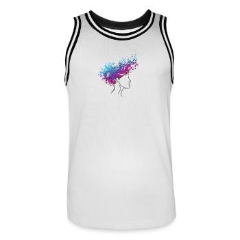 Cosmic Flux – Abstrakte Kopfillustration - Männer Basketball-Trikot - Weiß/Schwarz - Vorne - AI Model Male 185 dark (185cm)