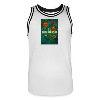 Soyez à l’épreuve du temps - Maillot de basket Homme - blanc/noir - Devant - AI Model Male 185 dark (185cm)