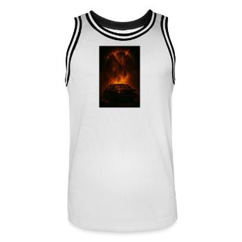 Shredded Time: Car in the Fire - Men's Basketball Jersey - white/black - Front - AI Model Male 185 dark (185cm)