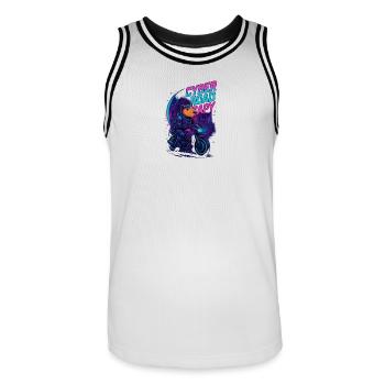 Cyber Road Capy – Futuristic Capybara Rider - Männer Basketball-Trikot - Weiß/Schwarz - Vorne - AI Model Male 185 dark (185cm)