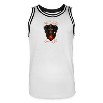 Two wheels, one life - Men's Basketball Jersey - white/black - Front - AI Model Male 185 dark (185cm)
