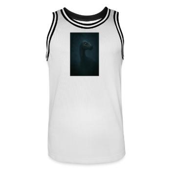 Dino in cloud forest with glowing eye - Men's Basketball Jersey - white/black - Front - AI Model Male 185 dark (185cm)