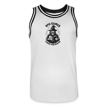 RPG Gamer : Grimoire et dés - Maillot de basket Homme - blanc/noir - Devant - AI Model Male 185 dark (185cm)