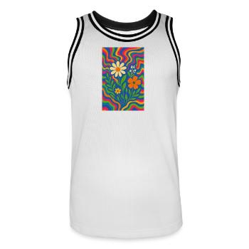 PsyColor Rainbow Flowers - Men's Basketball Jersey - white/black - Front - AI Model Male 185 dark (185cm)