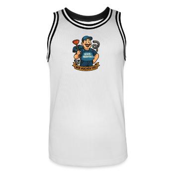 Rohrreiniger Cartoon Held – Wir Machen Frei - Männer Basketball-Trikot - Weiß/Schwarz - Vorne - AI Model Male 185 dark (185cm)
