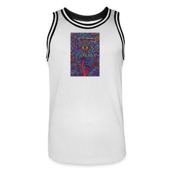 Psychedelic Eye and Mushrooms - Maillot de basket Homme - blanc/noir - Devant - AI Model Male 185 dark (185cm)
