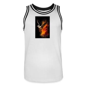 Möwenflug vor Feuerstaub - Männer Basketball-Trikot - Weiß/Schwarz - Vorne - AI Model Male 185 dark (185cm)