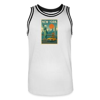 New York Retro City Travel Poster - Men's Basketball Jersey - white/black - Front - AI Model Male 185 dark (185cm)