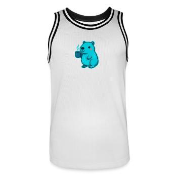 Blue Capybara with Coffee - Men's Basketball Jersey - white/black - Front - AI Model Male 185 dark (185cm)
