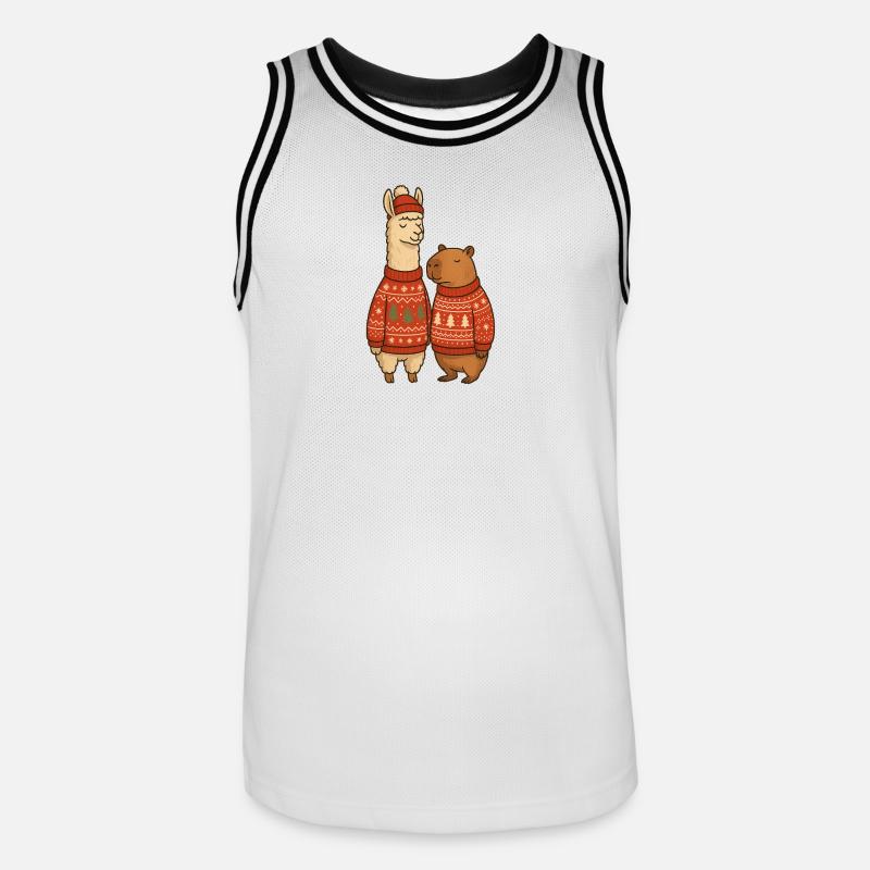 Lama und Cabibara Weihnachtspullover Duo - Männer Basketball-Trikot - Weiß/Schwarz