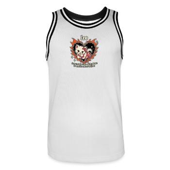 La chaîne de flammes du cœur du chat de Leo - Maillot de basket Homme - blanc/noir - Devant - AI Model Male 185 dark (185cm)