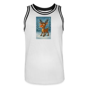 Rentier mit roter Nase im Winterwald - Männer Basketball-Trikot - Weiß/Schwarz - Vorne - AI Model Male 185 dark (185cm)