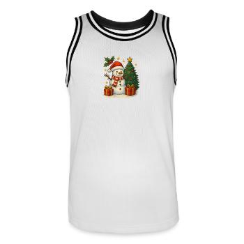 Bonhomme de neige de Noël avec sapin et cadeaux - Maillot de basket Homme - blanc/noir - Devant - AI Model Male 185 dark (185cm)