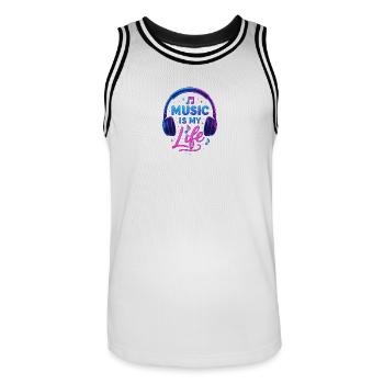 Music Is My Life Neon Headphones - Men's Basketball Jersey - white/black - Front - AI Model Male 185 dark (185cm)