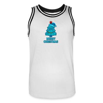 Blue cartoon Christmas tree with glasses - Men's Basketball Jersey - white/black - Front - AI Model Male 185 dark (185cm)
