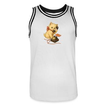 Kitten on the phone retro look - Men's Basketball Jersey - white/black - Front - AI Model Male 185 dark (185cm)