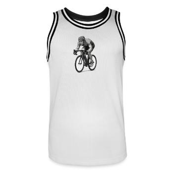 Illustration de bande dessinée Road Bike Sprinter - Maillot de basket Homme - blanc/noir - Devant - AI Model Male 185 dark (185cm)