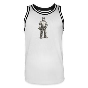 Rough sketch of construction worker with hammer - Men's Basketball Jersey - white/black - Front - AI Model Male 185 dark (185cm)