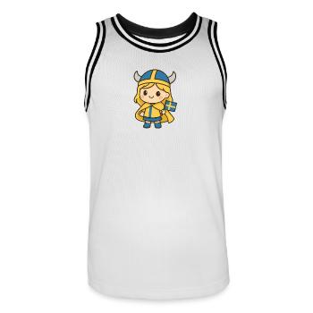 Cute_Swedish_Viking_Girl_Kawaii_Cartoon_T-Shirt - Men's Basketball Jersey - white/black - Front - AI Model Male 185 dark (185cm)