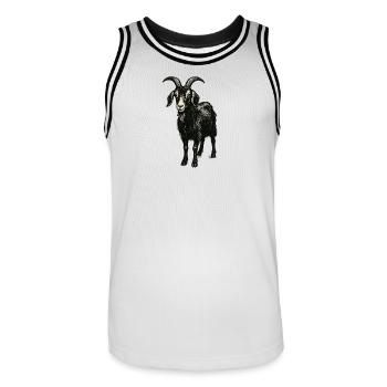 Dunkler Ziegenbock – Mystisches Tiermotiv - Männer Basketball-Trikot - Weiß/Schwarz - Vorne - AI Model Male 185 dark (185cm)