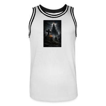 Gothic Schloss im Nebel - Männer Basketball-Trikot - Weiß/Schwarz - Vorne - AI Model Male 185 dark (185cm)